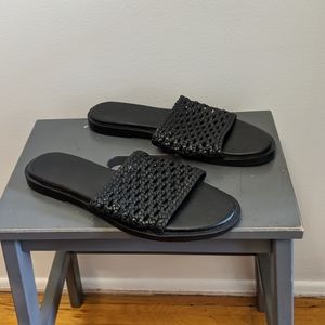 Black Woven Slide Sandals
